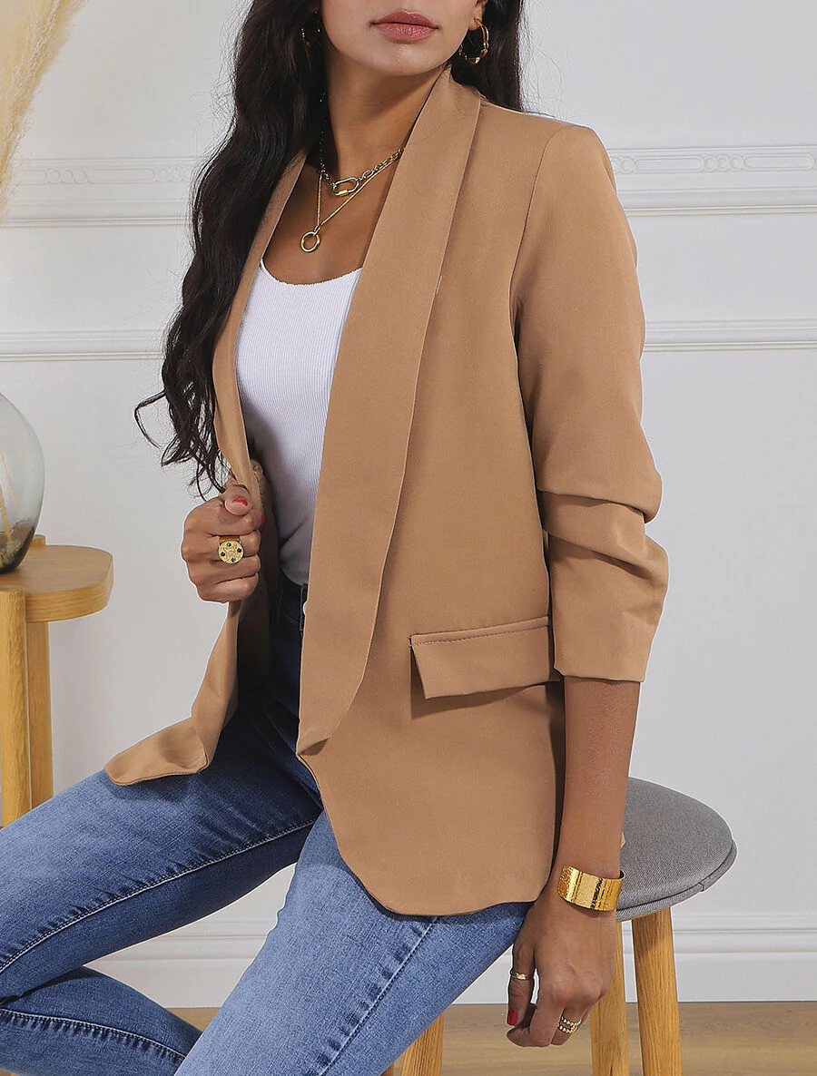 Blazer ouvert à manches plissées - Camel - Image 3
