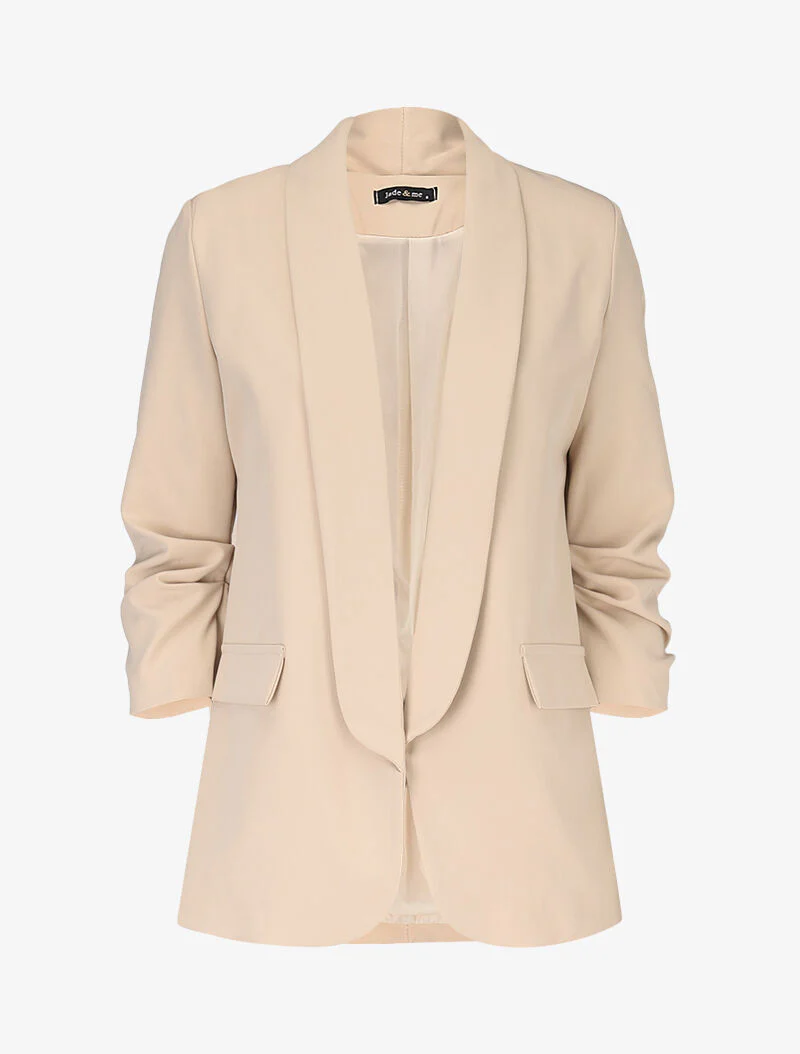 Blazer ouvert à manches plissées - Beige