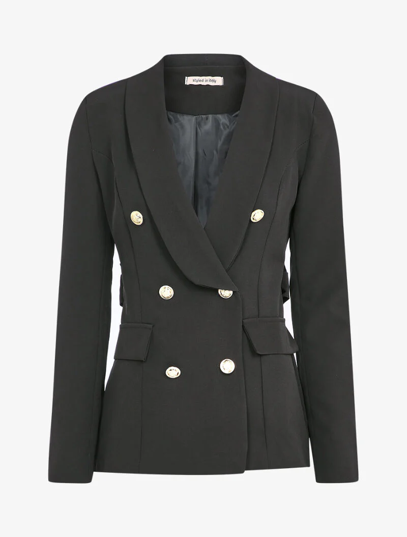 Blazer oversize à boutons stylisés et ceinture - Noir - Image 2