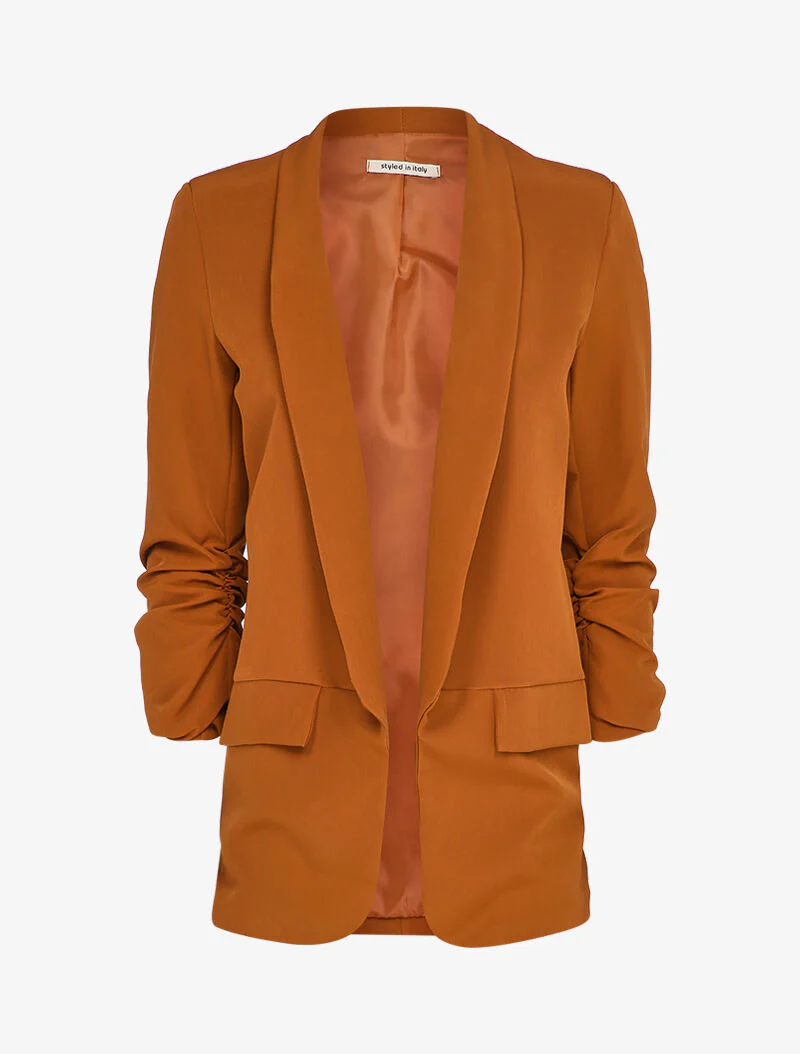 Blazer oversize à manches coudées froncées - Camel
