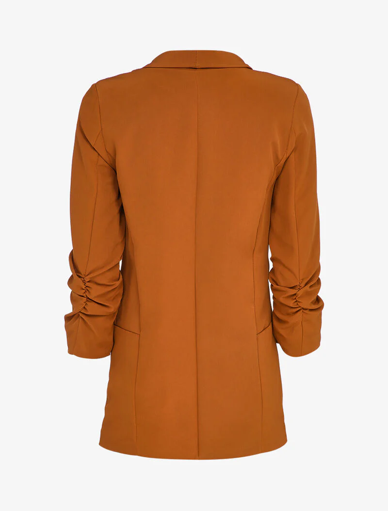 Blazer oversize à manches coudées froncées - Camel - Image 2
