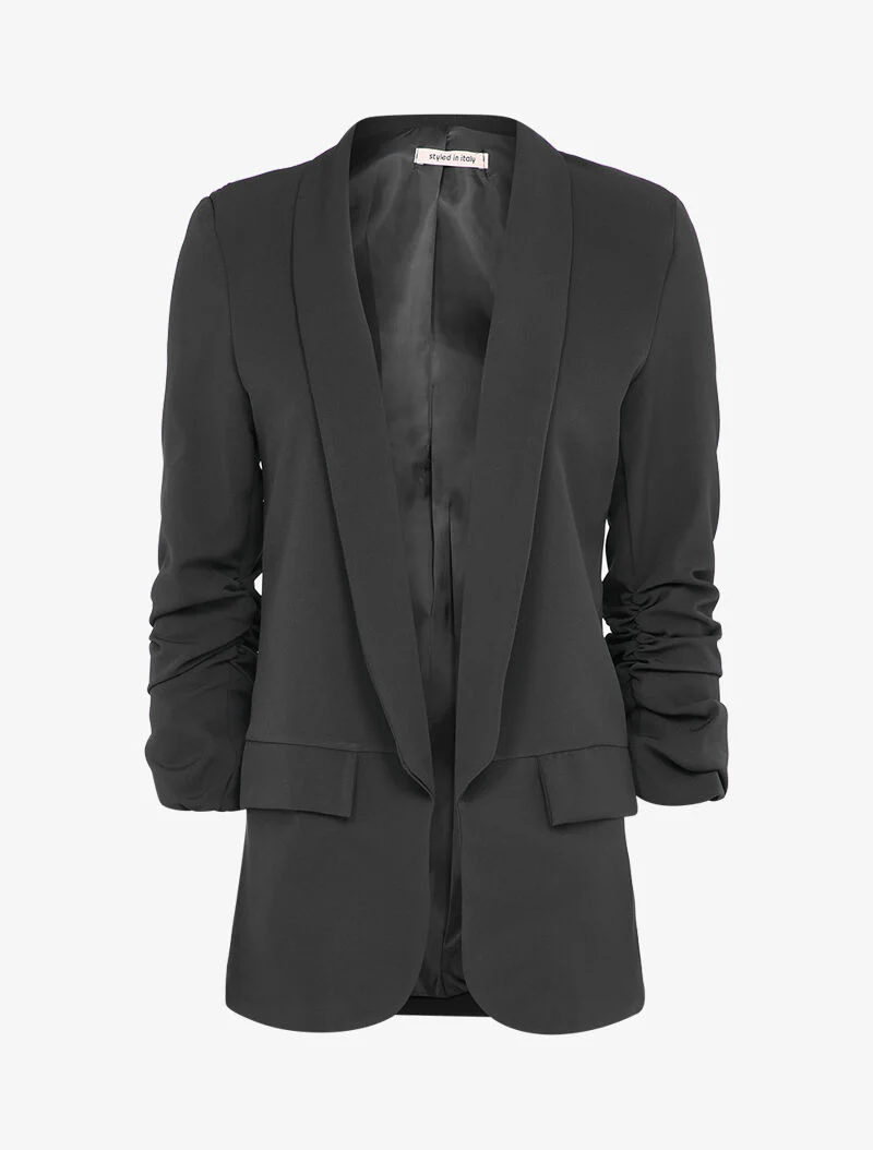 Blazer oversize à manches coudées froncées - Noir