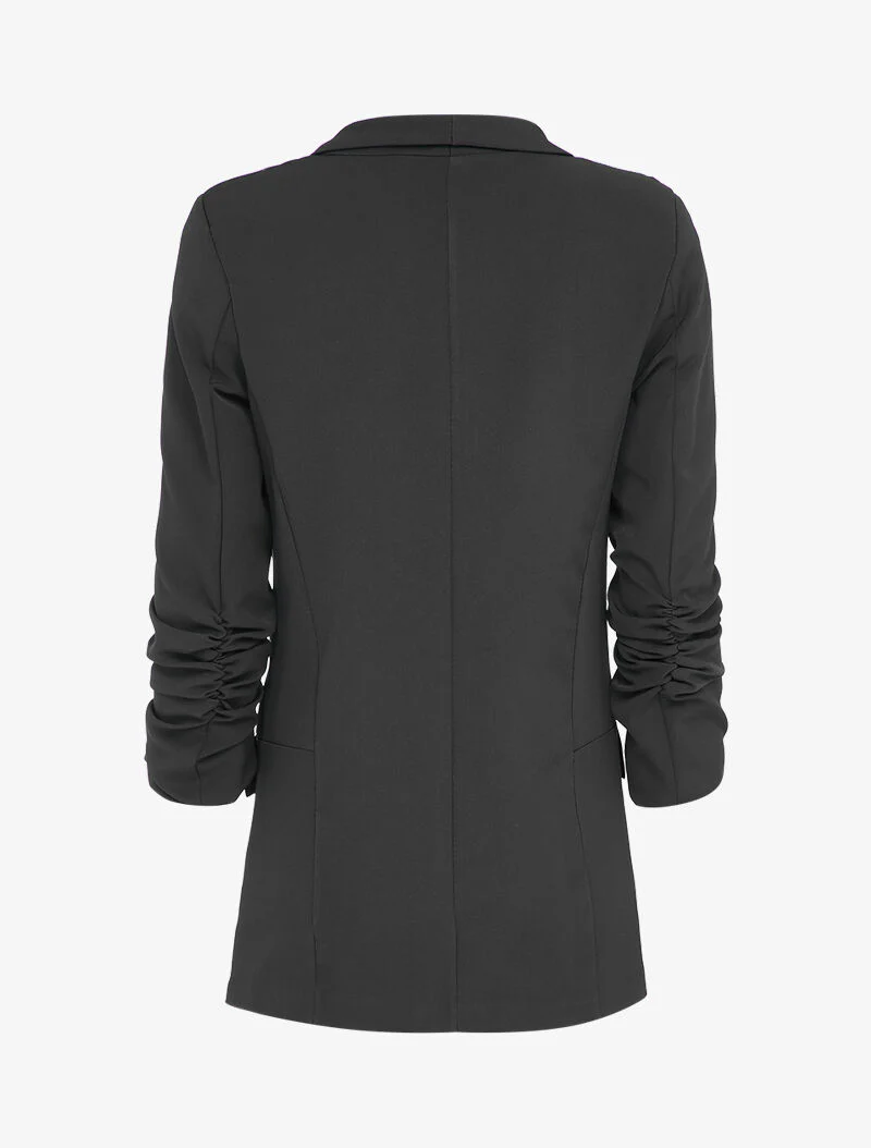 Blazer oversize à manches coudées froncées - Noir - Image 2