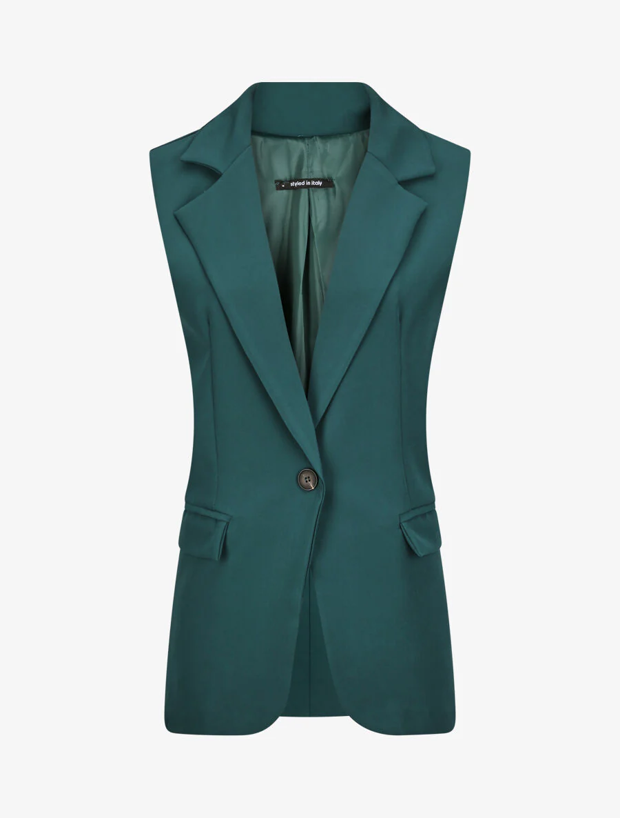 Blazer oversize uni sans manches - Vert foncé