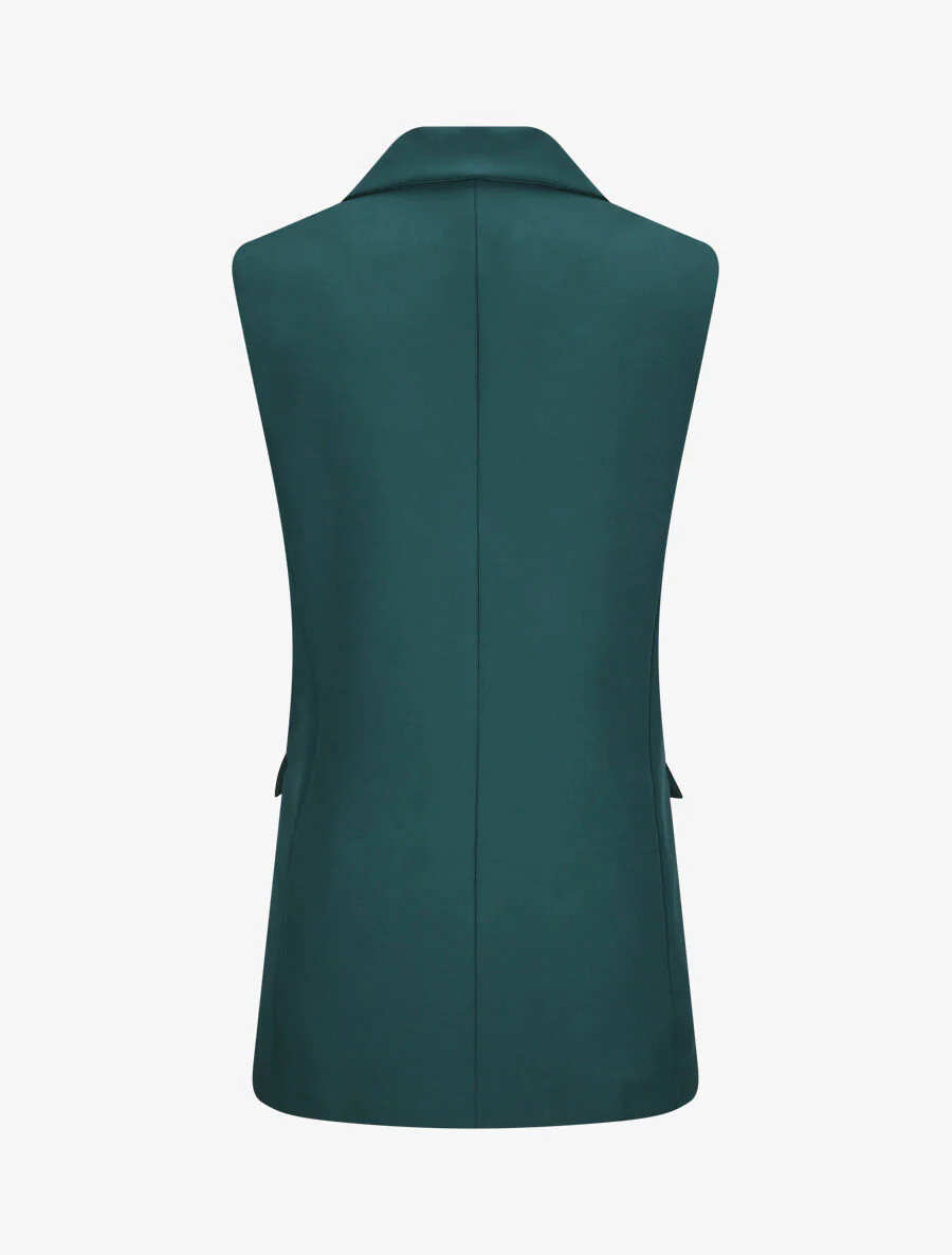 Blazer oversize uni sans manches - Vert foncé - Image 2