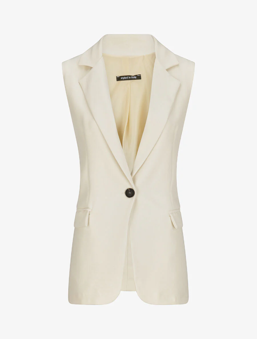 Blazer oversize uni sans manches - Beige