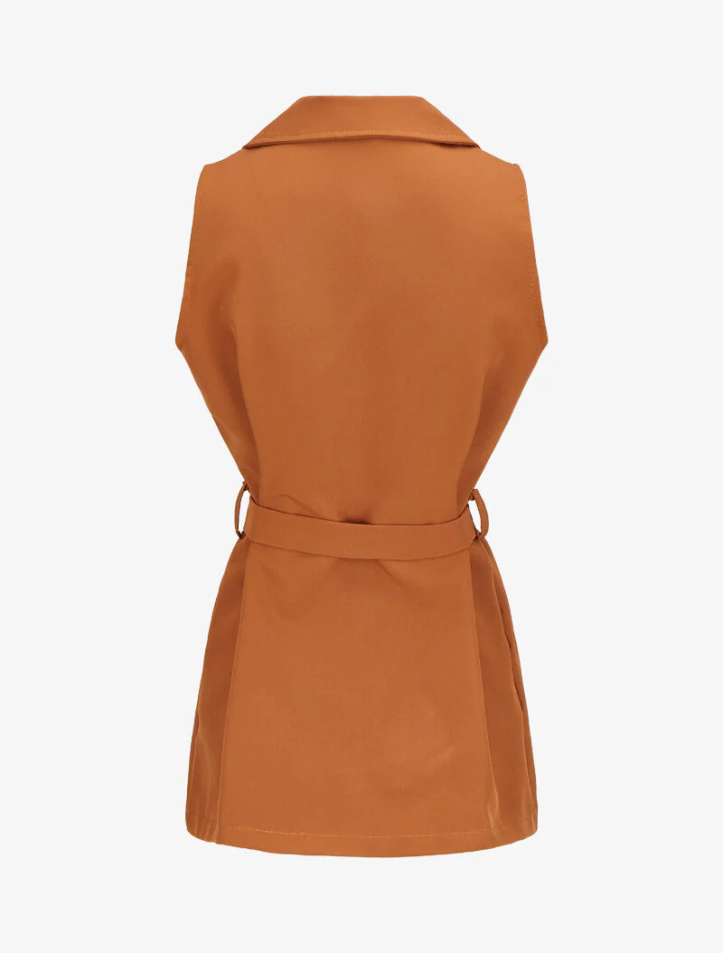 Blazer sans manches avec ceinture - Camel - Image 2