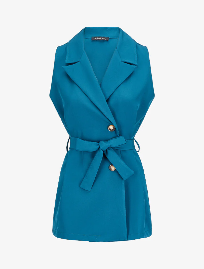 Blazer sans manches avec ceinture - Bleu