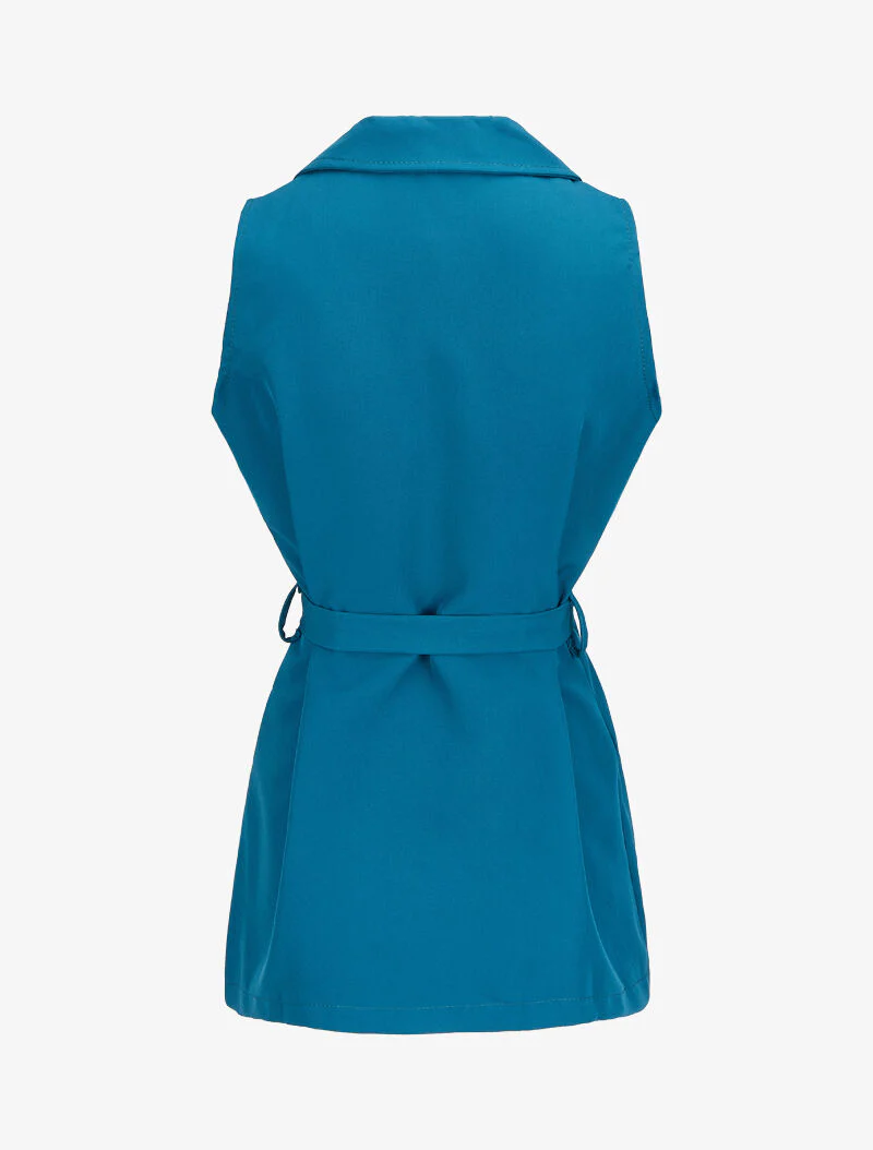 Blazer sans manches avec ceinture - Bleu - Image 2