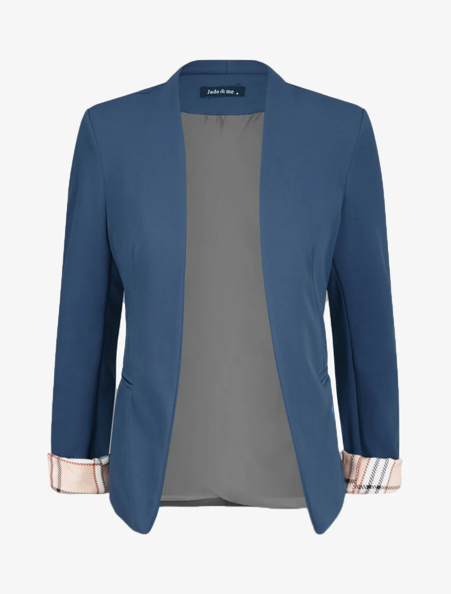 Blazer slim uni à revers imprimé carreaux - Bleu pétrole