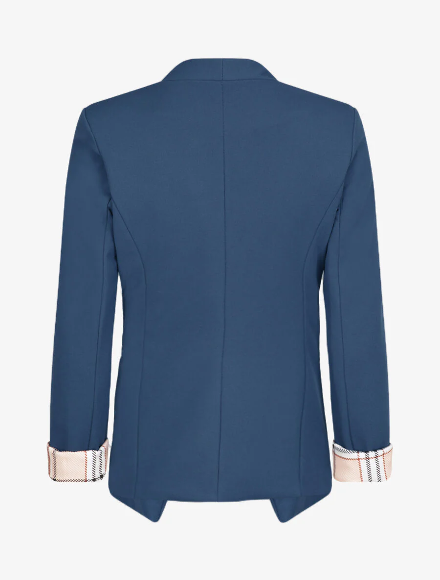 Blazer slim uni à revers imprimé carreaux - Bleu pétrole - Image 2