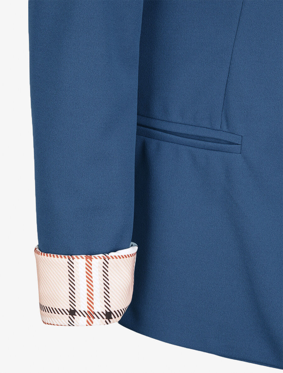 Blazer slim uni à revers imprimé carreaux - Bleu pétrole - Image 3