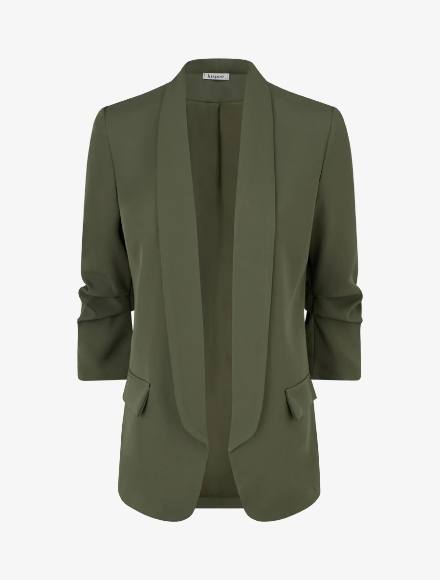 Blazer uni à manches froncées - Kaki