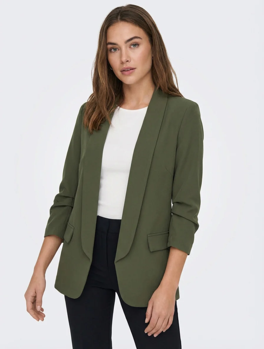 Blazer uni à manches froncées - Kaki - Image 4
