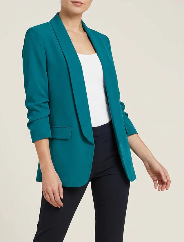 Blazer uni à manches froncées - bleu canard - Image 4