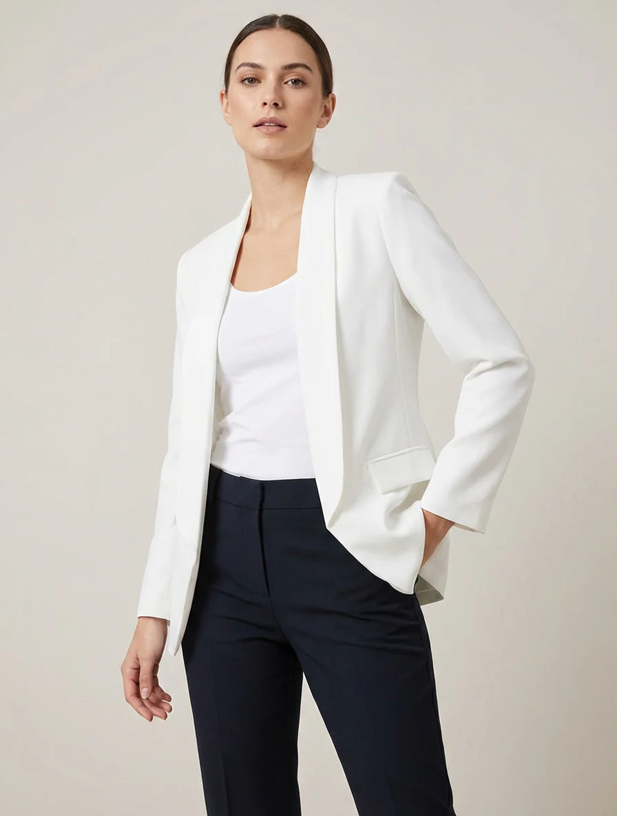 Blazer uni à manches longue - Blanc - Image 4