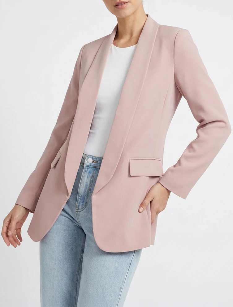 Blazer uni à manches longue - Vieux rose - Image 4