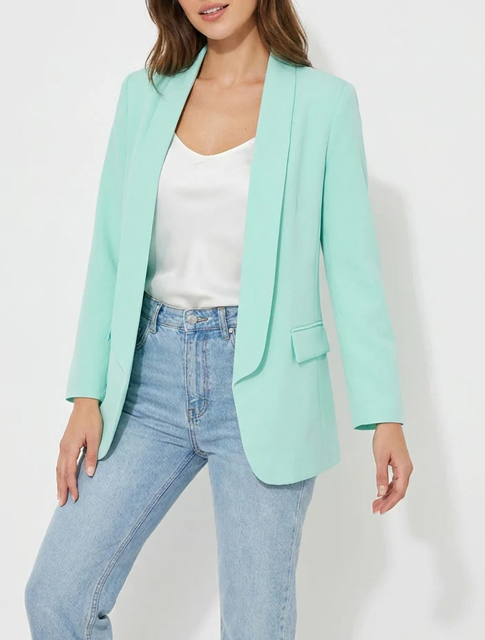 Blazer uni à manches longue - Vert d'eau - Image 4