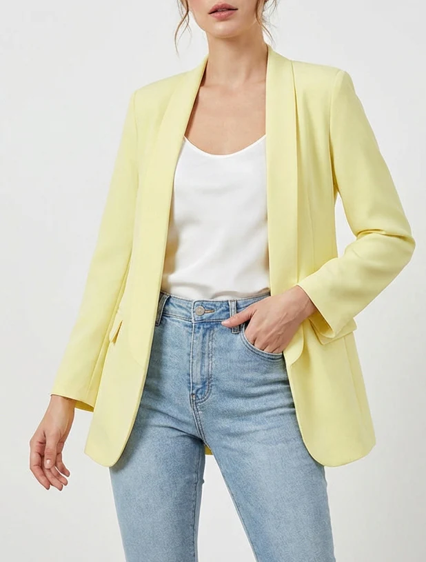 Blazer uni à manches longue - jaune citron - Image 4