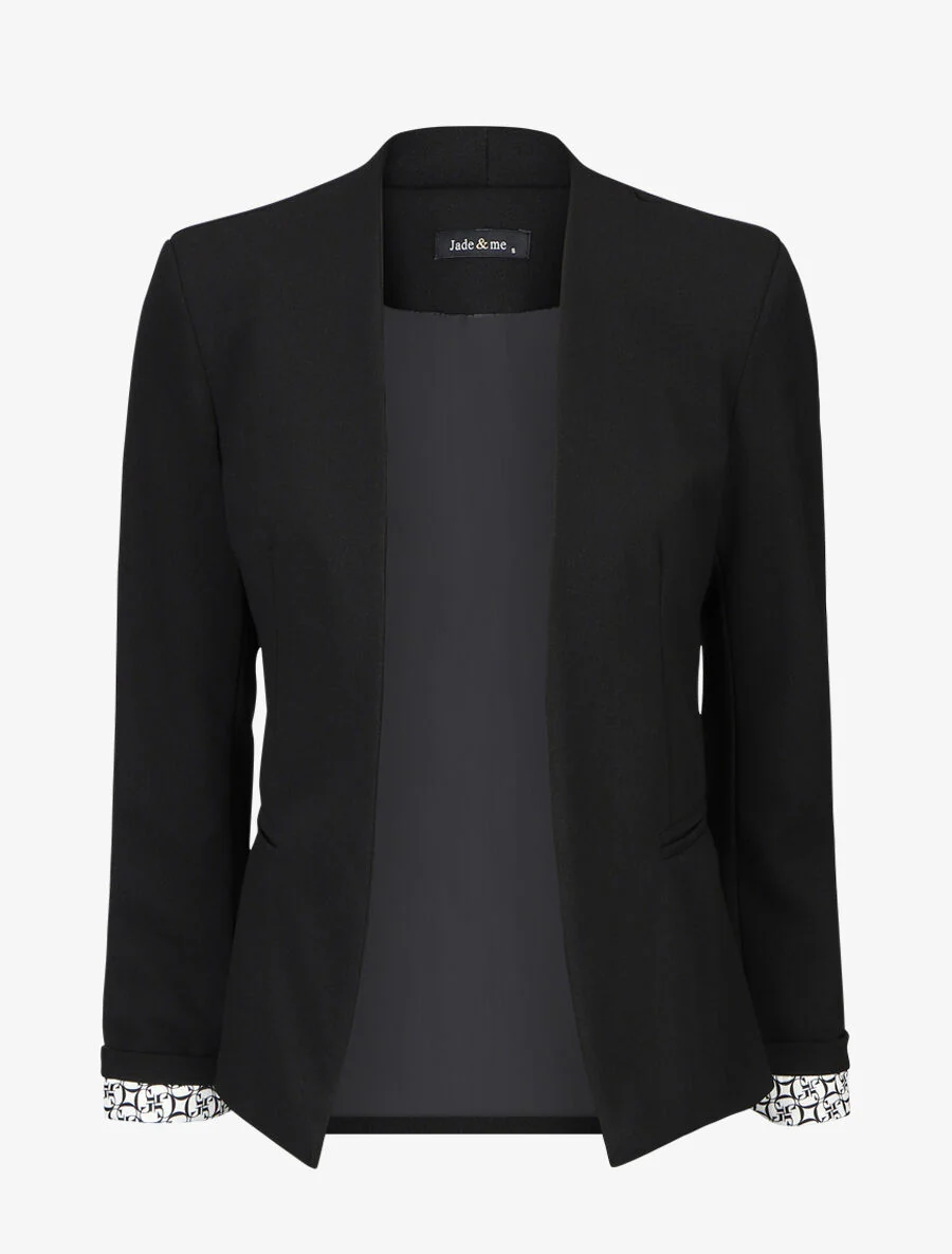 Blazer uni à revers imprimé graphique - Noir