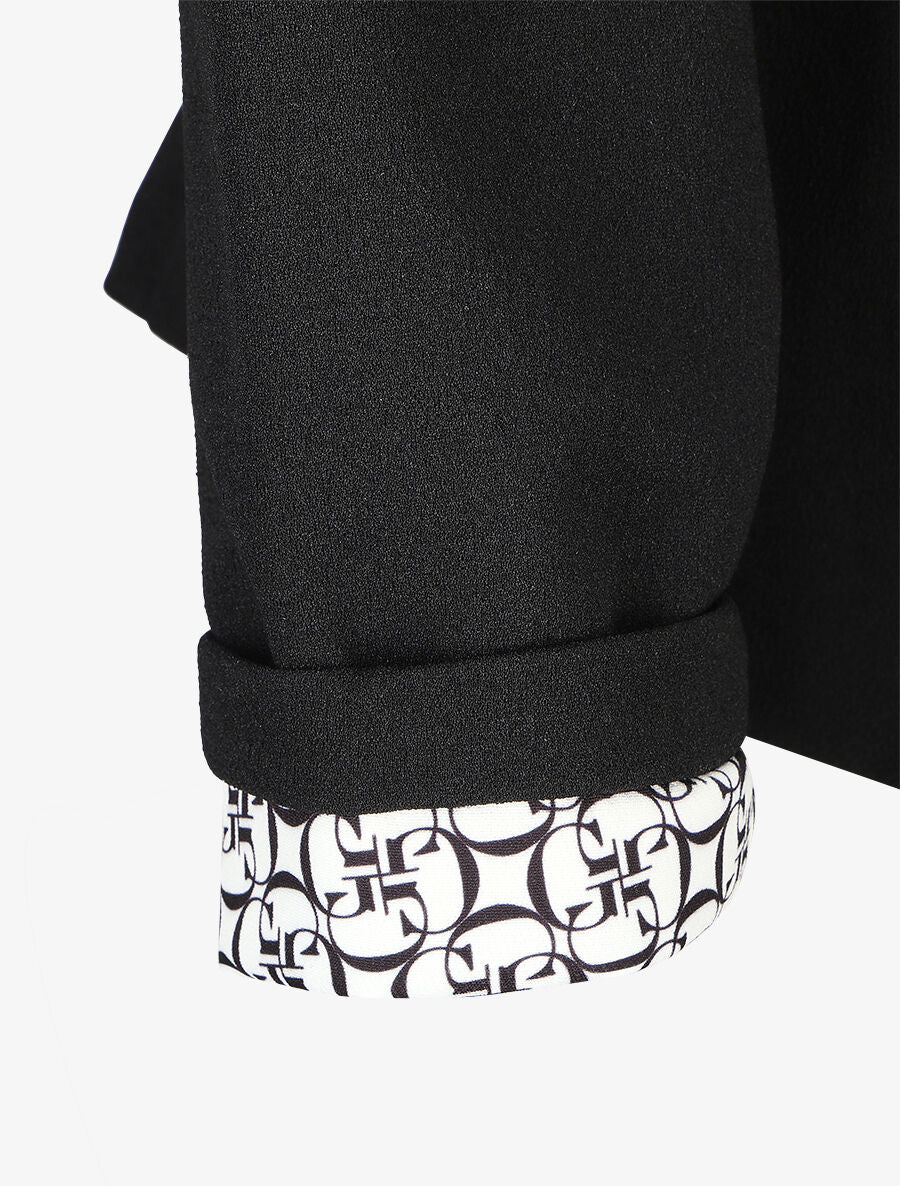 Blazer uni à revers imprimé graphique - Noir - Image 3