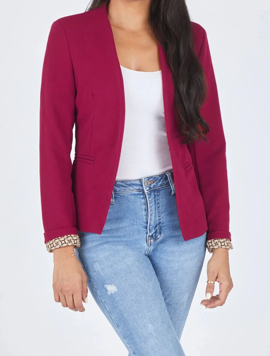 Blazer uni à revers imprimé graphique - Rouge - Image 4