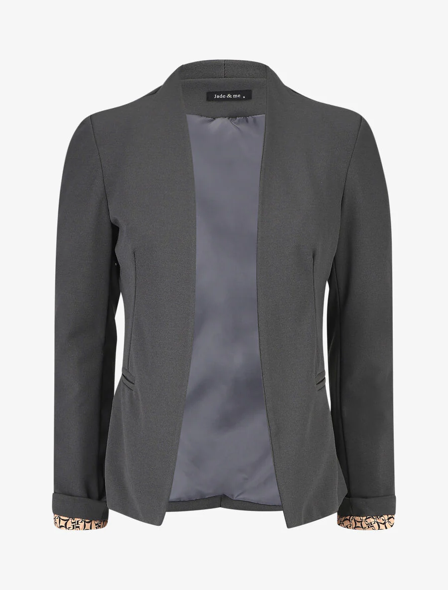 Blazer uni à revers imprimé graphique - Gris