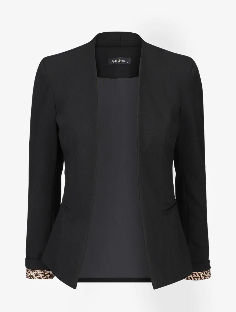 Blazer uni à revers imprimé grec - Noir