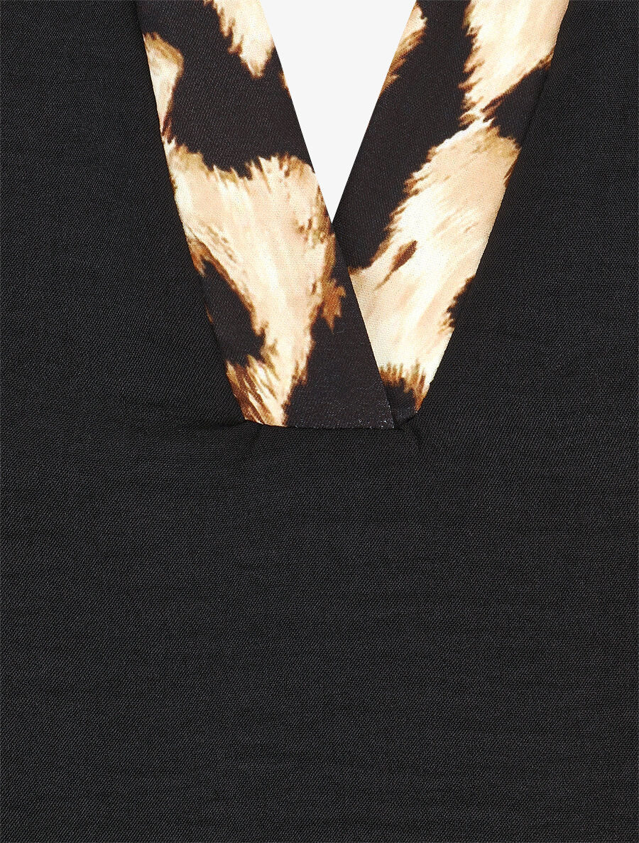Blouse à bords imprimé léopard - Noir - Image 3