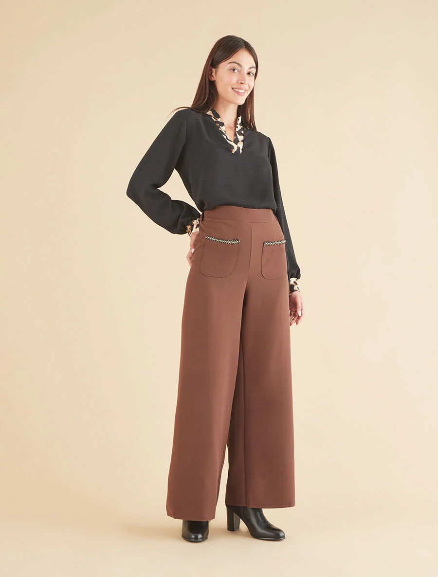 Blouse à bords imprimé léopard - Noir - Image 4