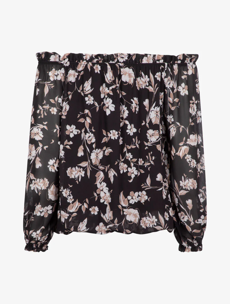 Blouse à col bardot à imprimé floral - noir - Image 3