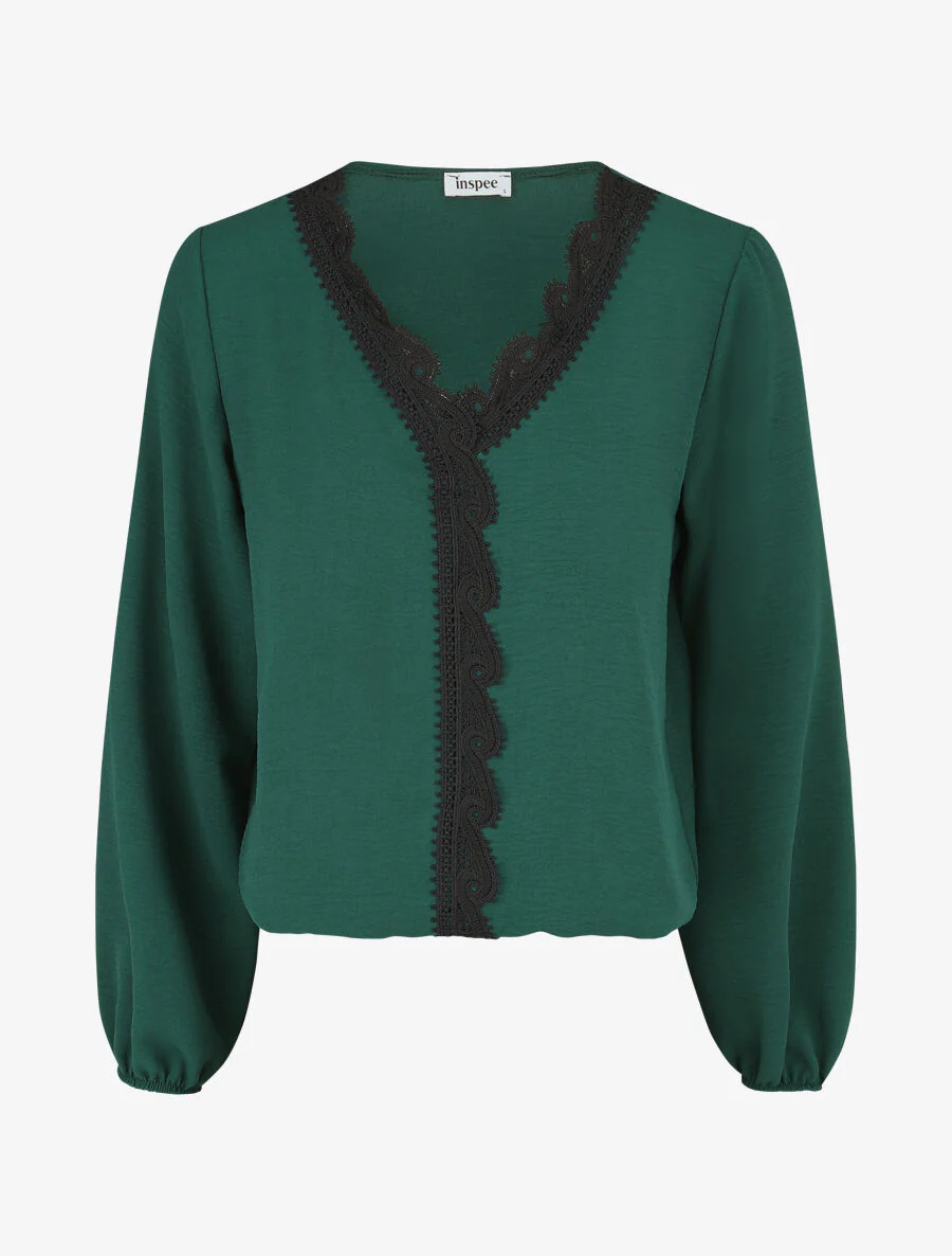 Blouse à col V brodé - Vert sapin