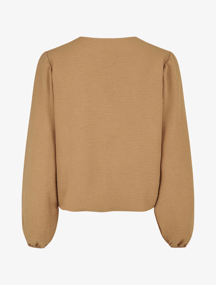 Blouse à col V brodé - Camel - Image 2