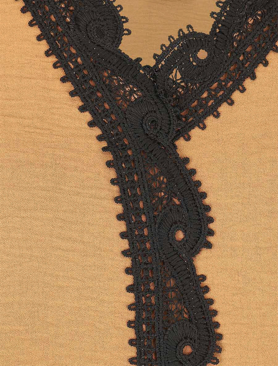 Blouse à col V brodé - Camel - Image 3