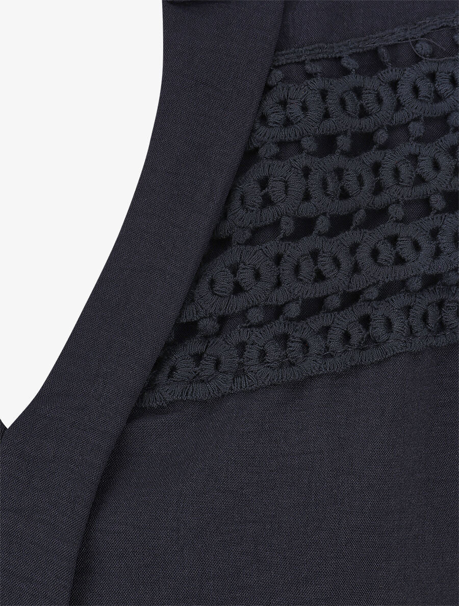 Blouse à détail crochet - Marine - Image 2