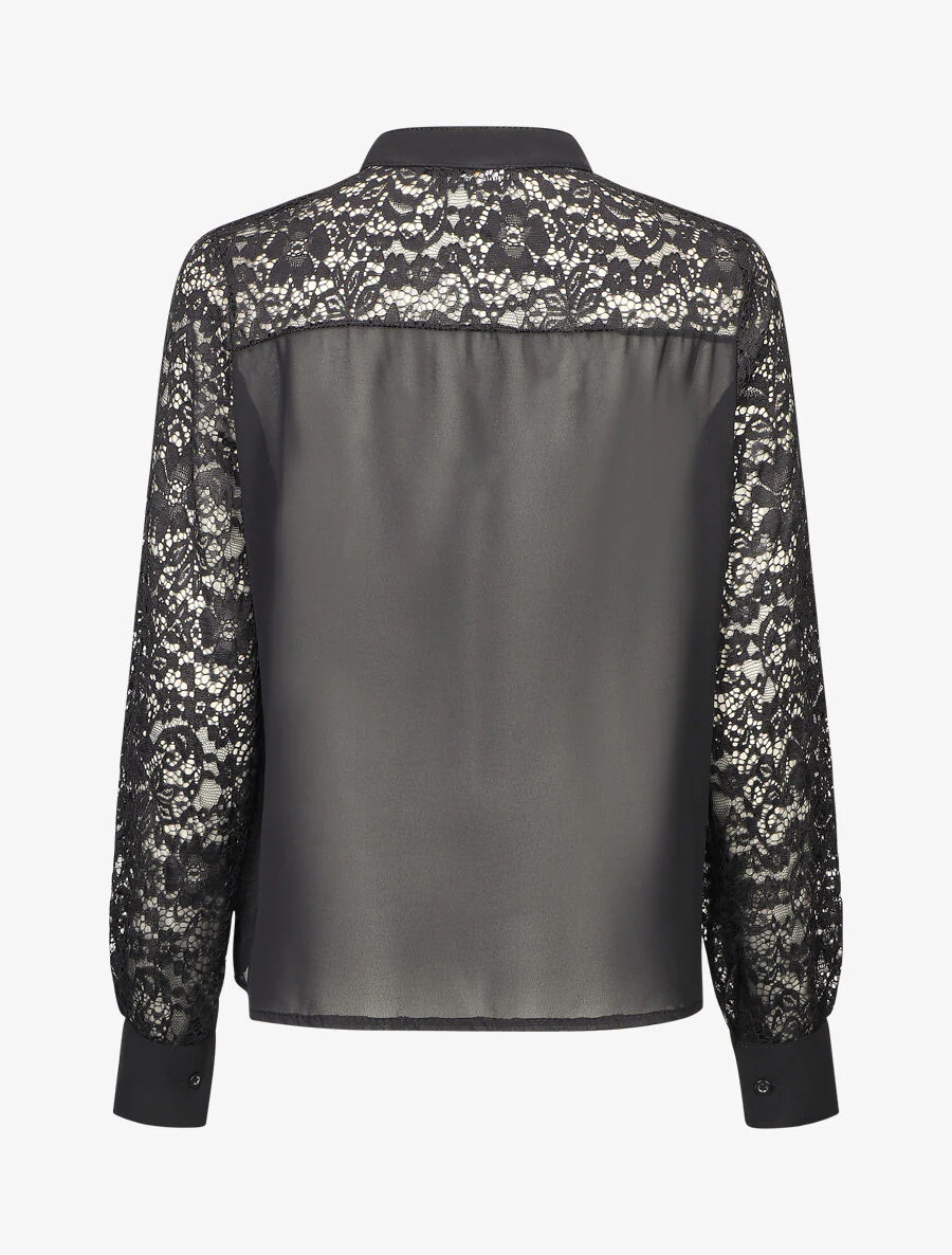 Blouse à manches longues ajourées en dentelle - Noir - Image 2