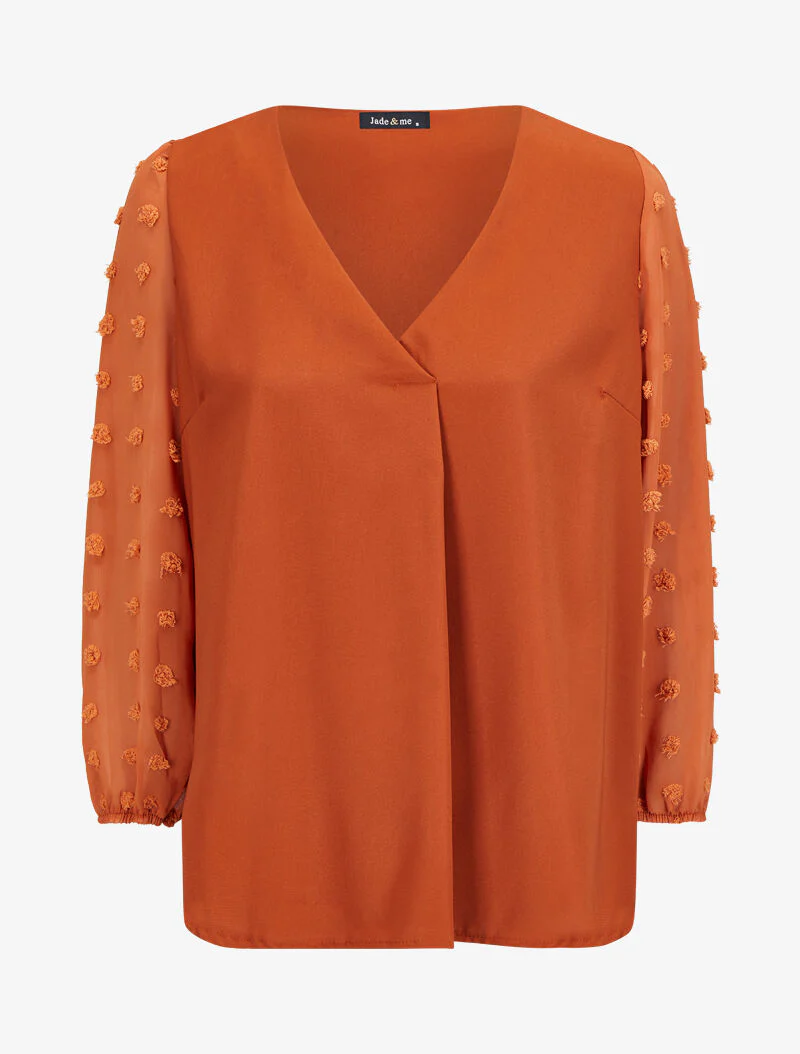 Blouse à manches transparentes style plumetis - Rouille