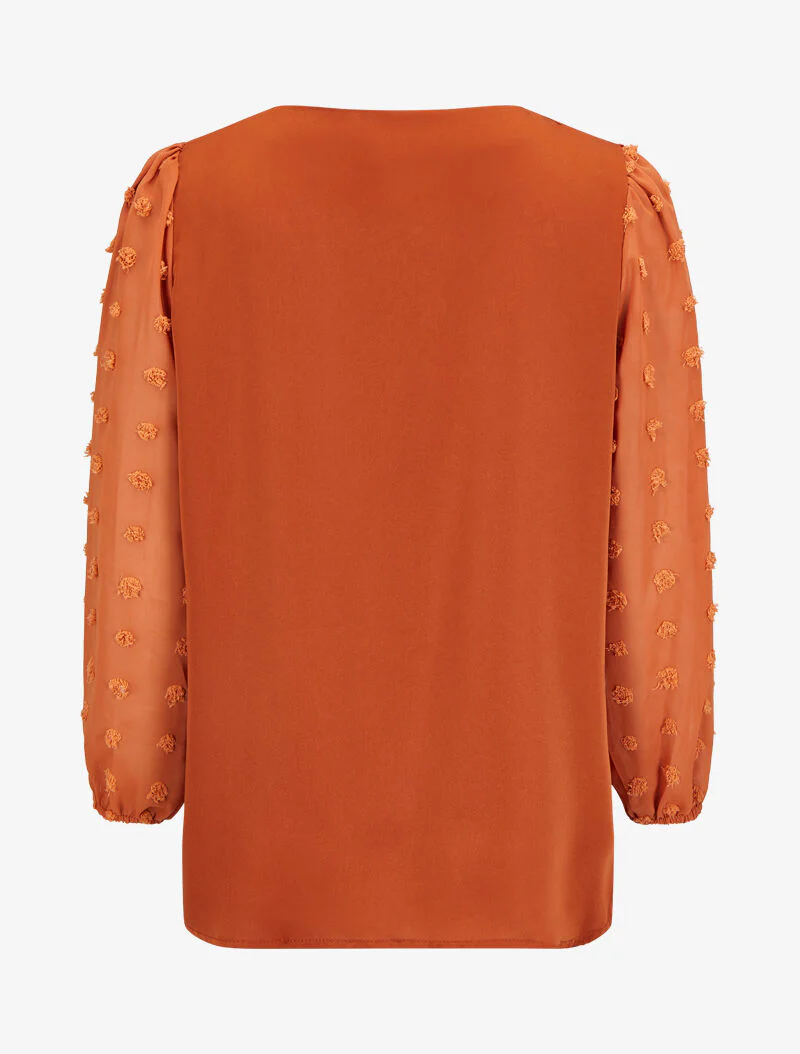 Blouse à manches transparentes style plumetis - Rouille - Image 2