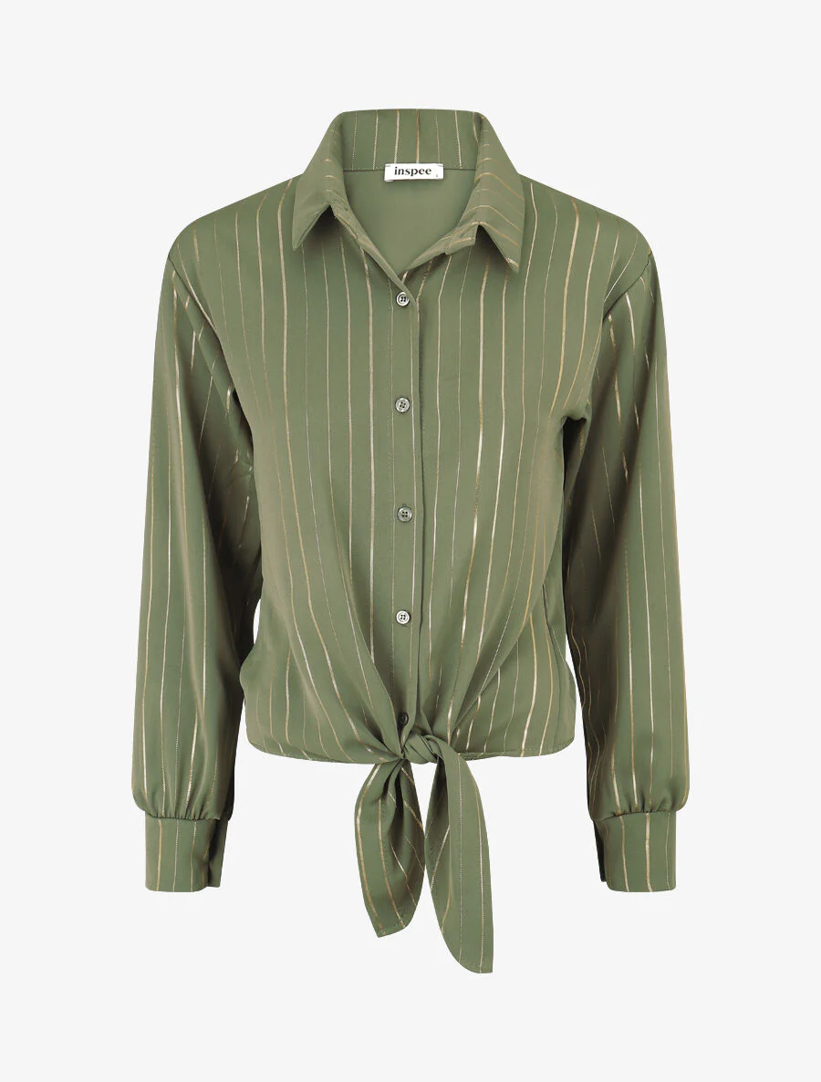 Blouse à nouer et rayures irisées - Kaki