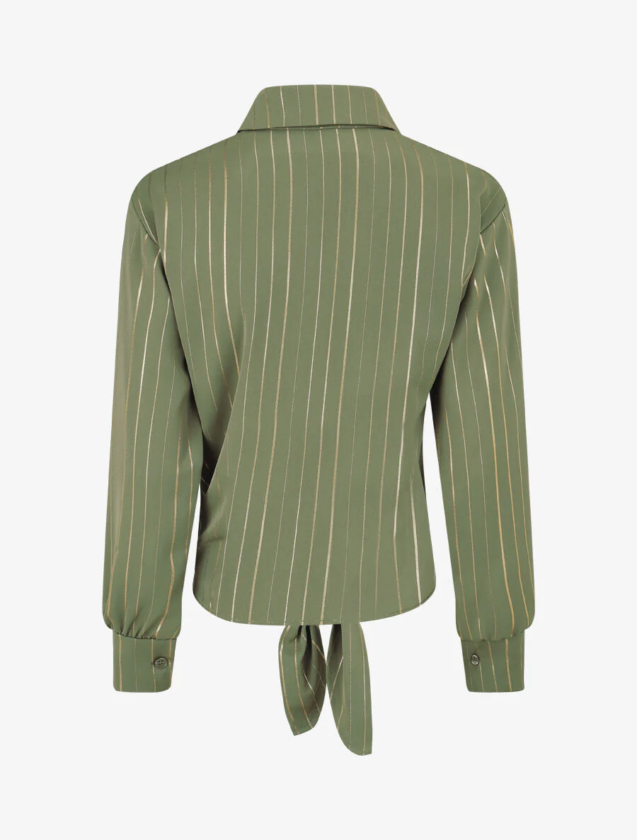 Blouse à nouer et rayures irisées - Kaki - Image 2
