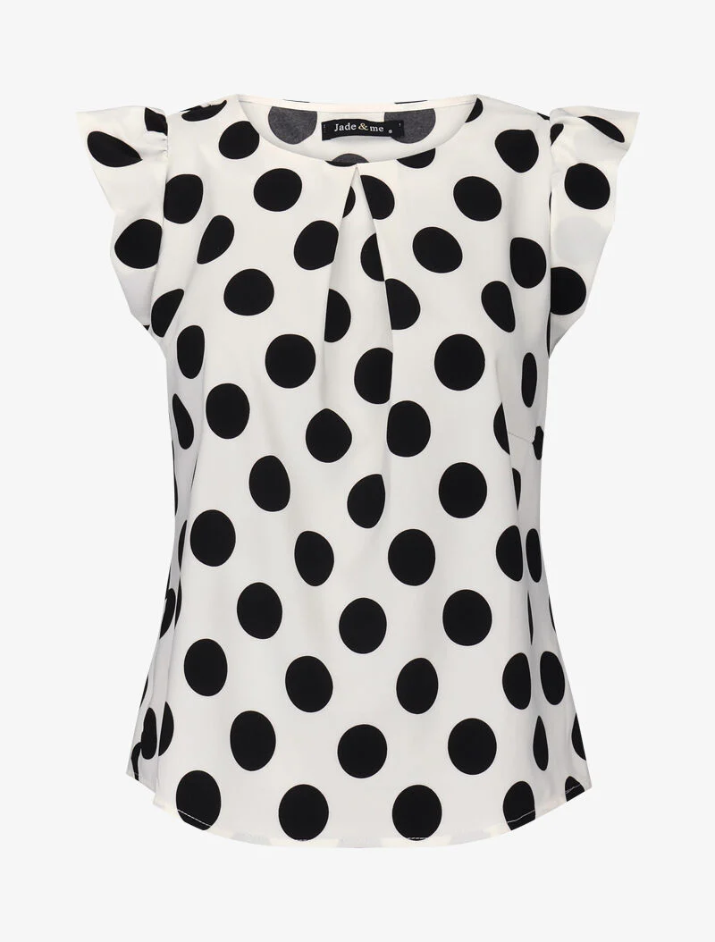 Blouse à pois à mancherons volantés - blanc - Image 2