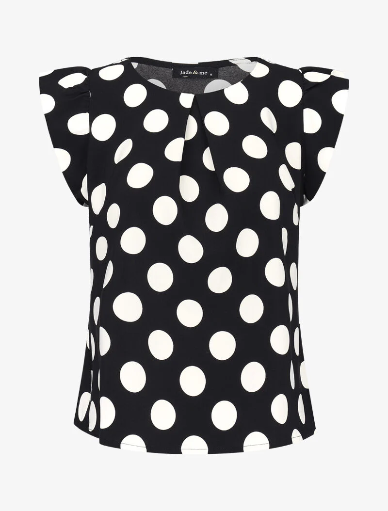 Blouse à pois à mancherons volantés - noir