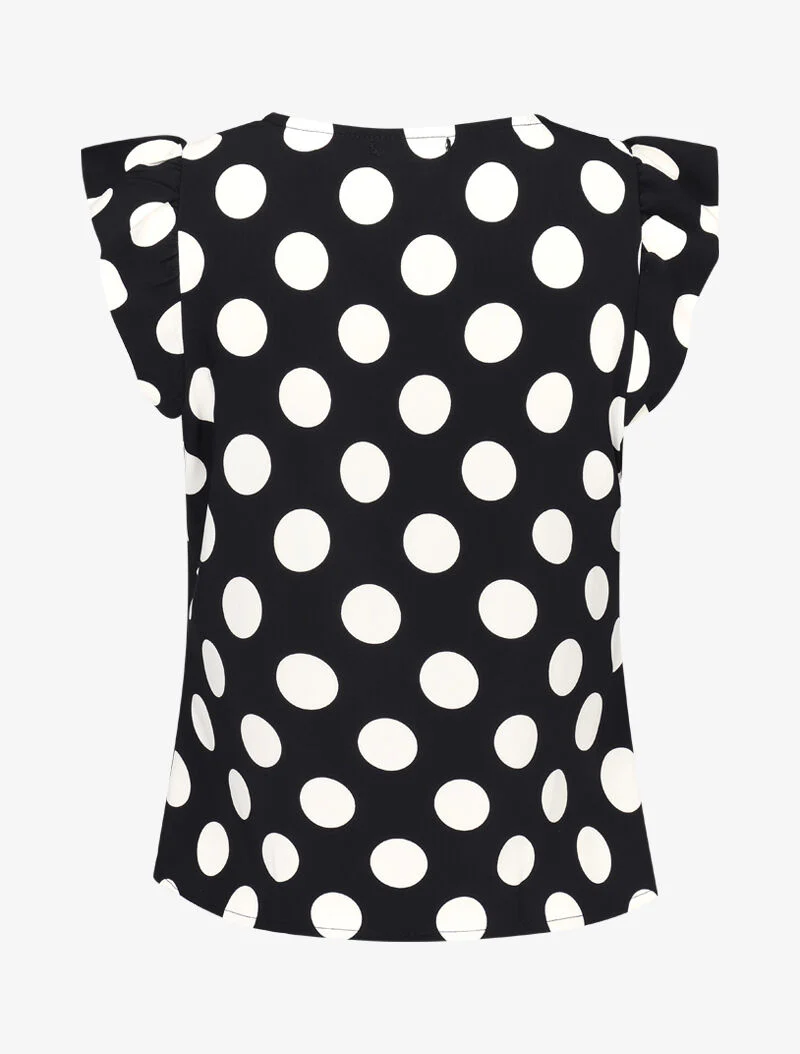 Blouse à pois à mancherons volantés - noir - Image 2