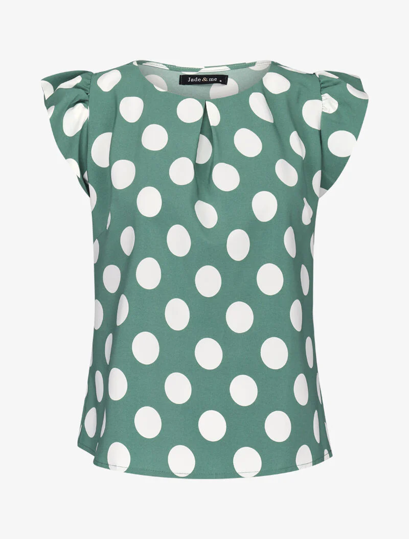 Blouse à pois à mancherons volantés - vert