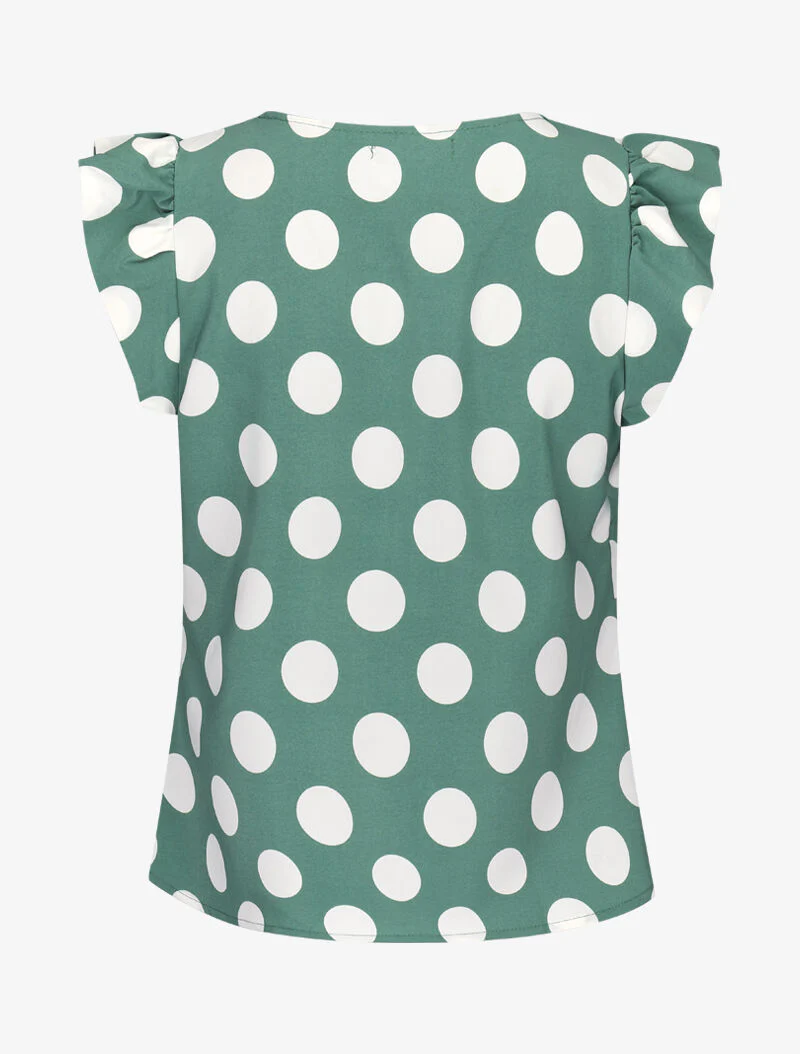 Blouse à pois à mancherons volantés - vert - Image 2