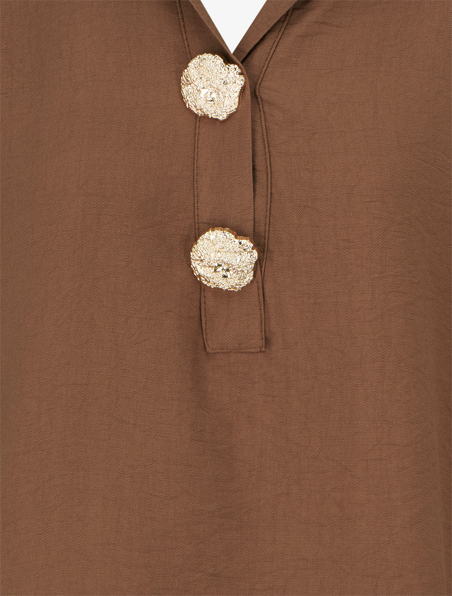 Blouse ample à broches métalliques - Marron - Image 3