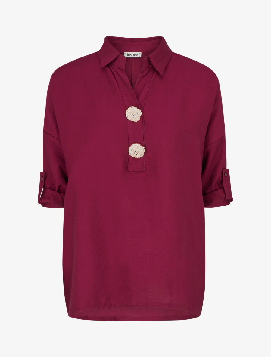 Blouse ample à broches métalliques - Lie de vin