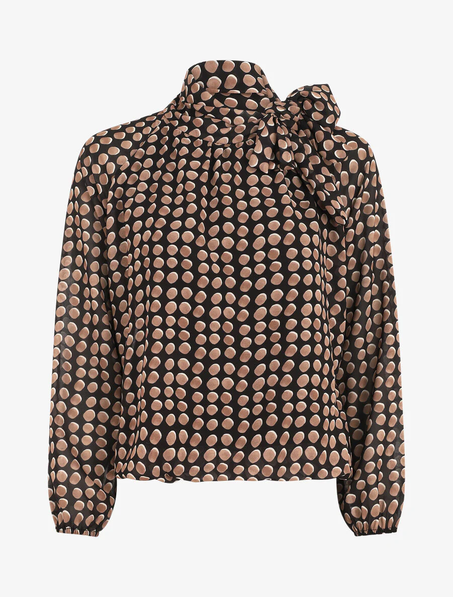 Blouse ample à pois col lavallière - Noir