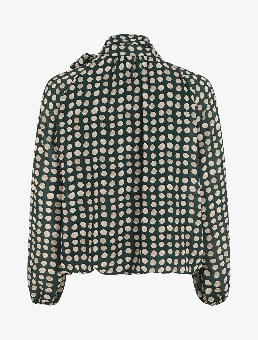 Blouse ample à pois col lavallière - Vert sapin - Image 2