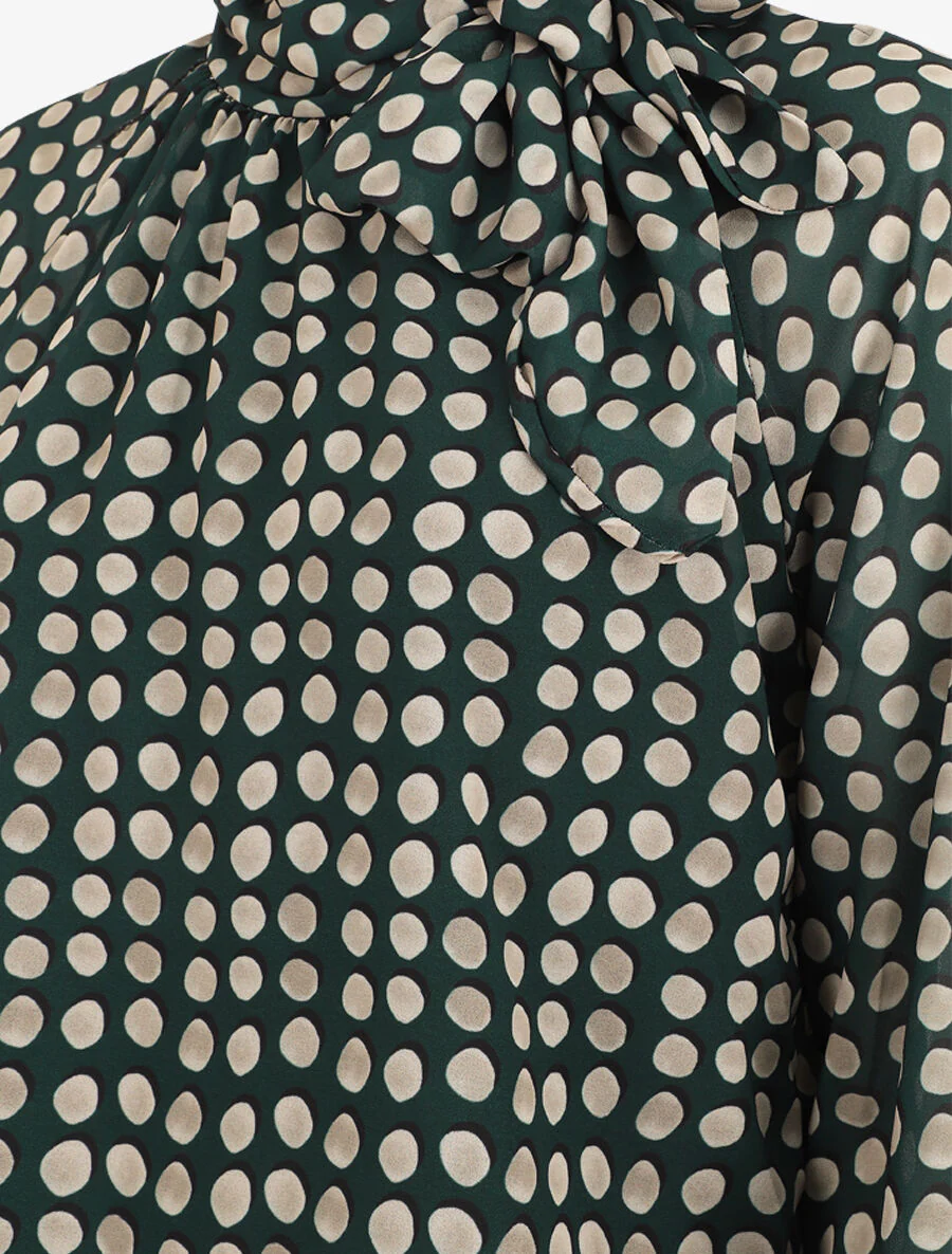 Blouse ample à pois col lavallière - Vert sapin - Image 3